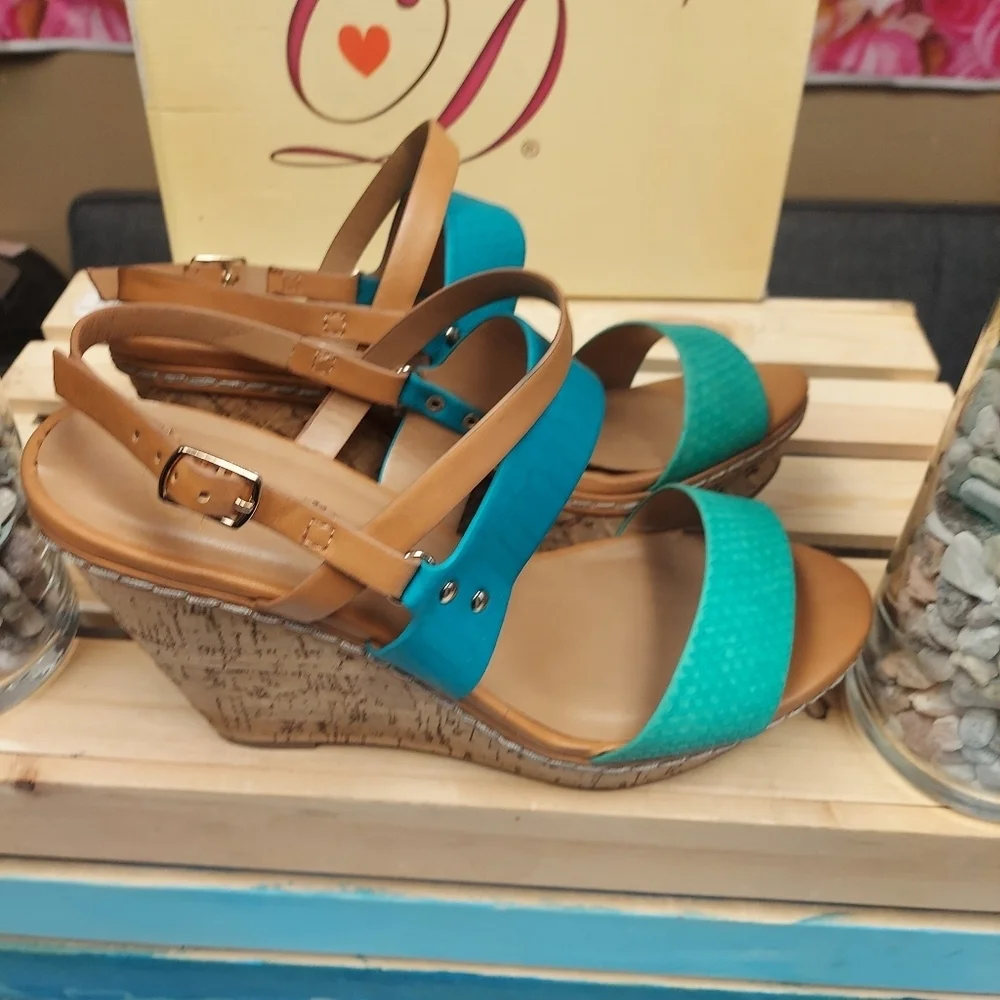 My Delicious Shoes Women's Loren-S Aqua Teal Wedge Sandals Size 10 Used Once
